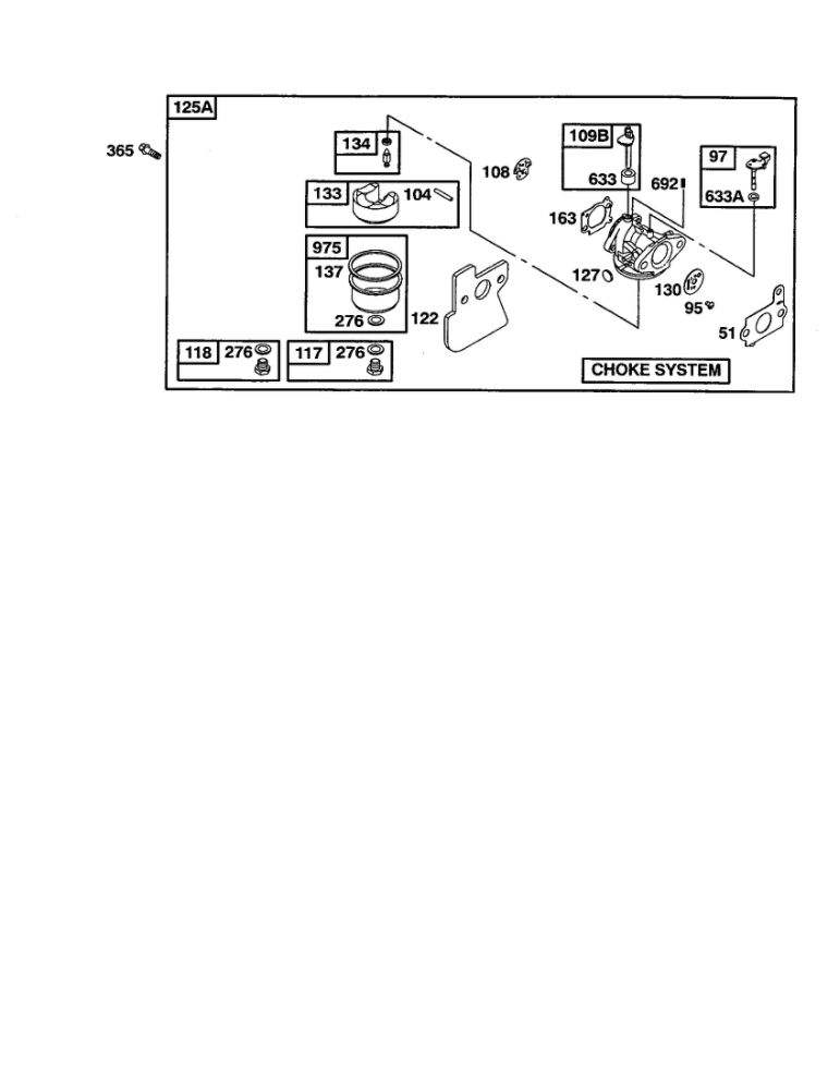 Carburetor Diagram and Parts List for 0100-0110-0111 Briggs and Stratton Engine